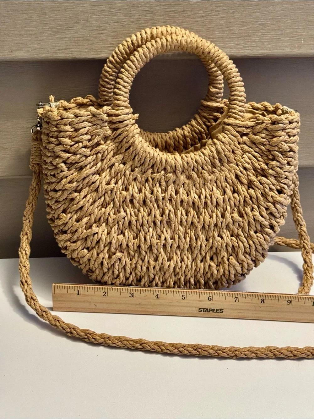 Woven Straw Crescent Tote Bag - Natural
